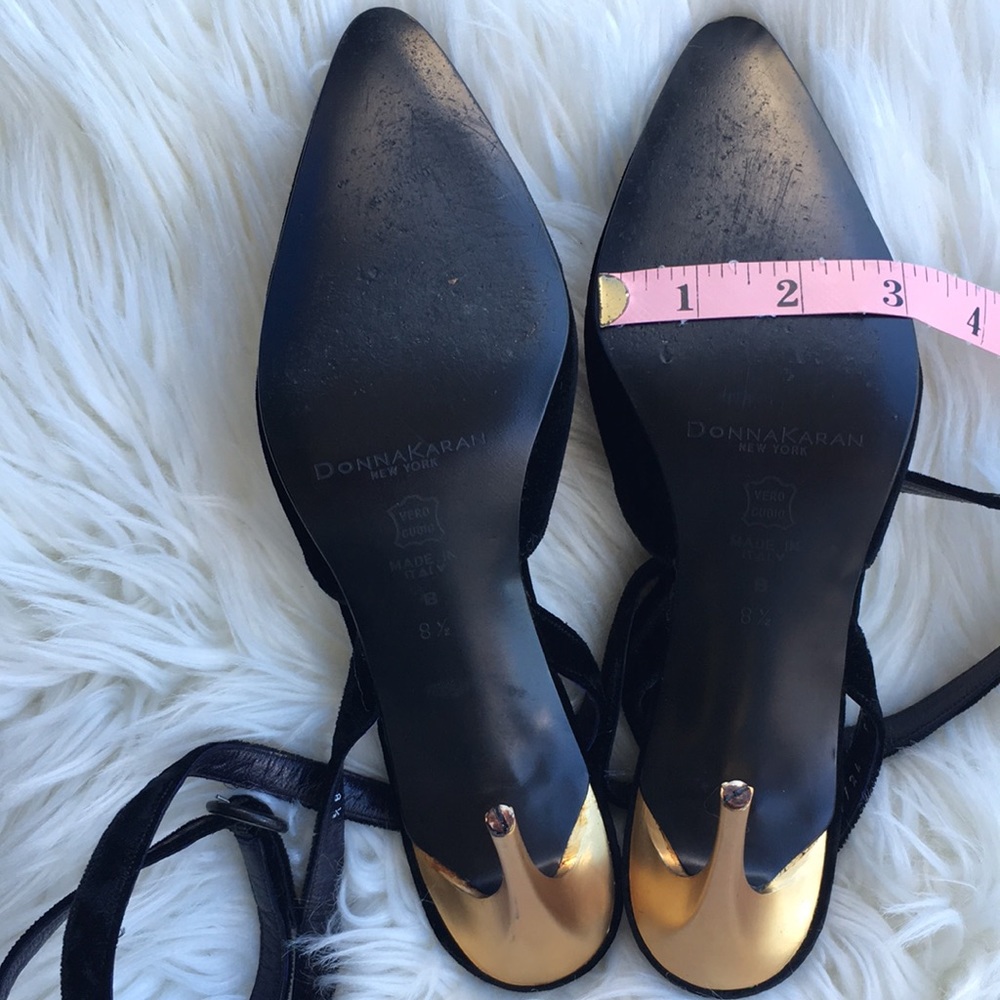 Donna Karan New York Black Velvet Pointy Toe Ankle Strap Heels - Picture 8 of 16